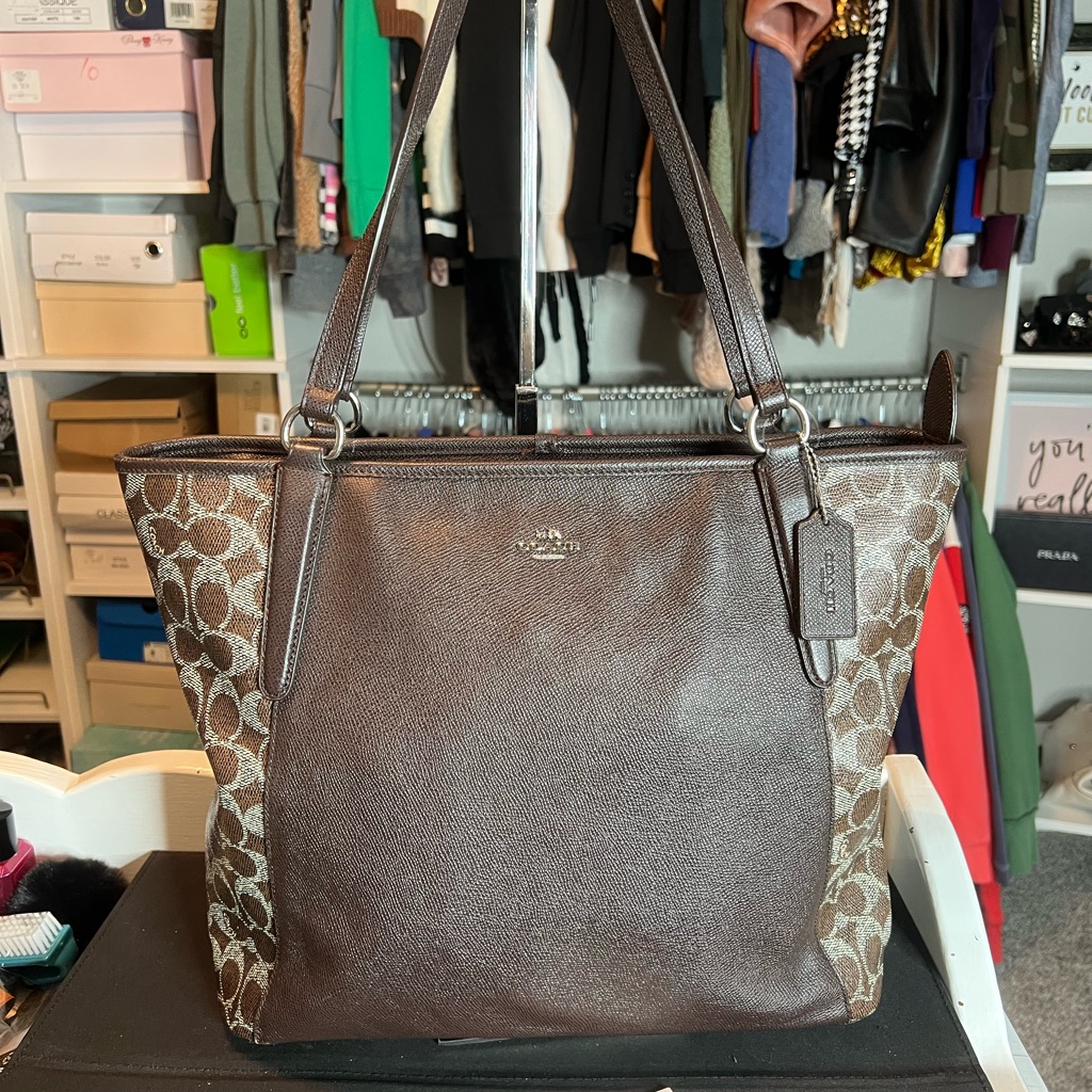 Coach Brown Leather Tote Bag With Structured Design